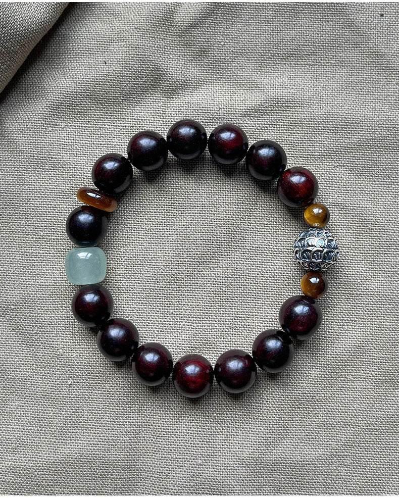 Natural Red Sandalwood and Tiger Eye Bracelet - MystiCrystals