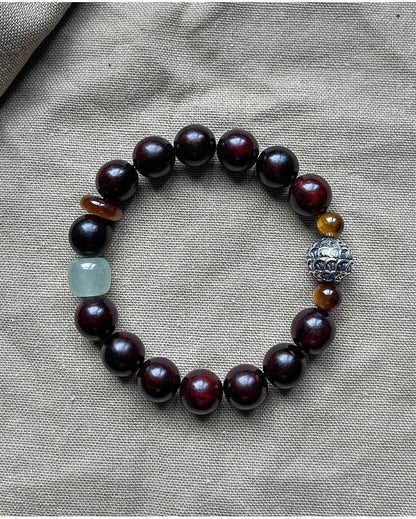 Natural Red Sandalwood and Tiger Eye Bracelet - MystiCrystals