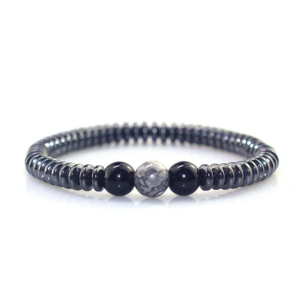 Black Obsidian & Matte Stone Beaded Bracelet - MystiCrystals