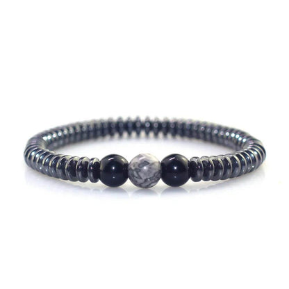 Black Obsidian & Matte Stone Beaded Bracelet - MystiCrystals