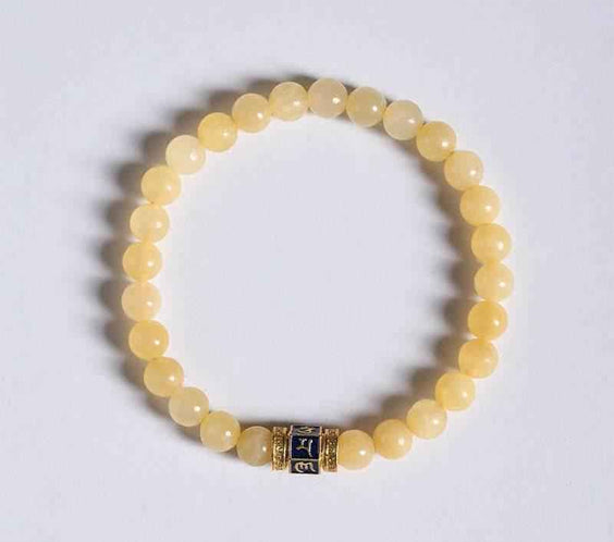 Natural Beige Jade Six Word Mantra Bracelet