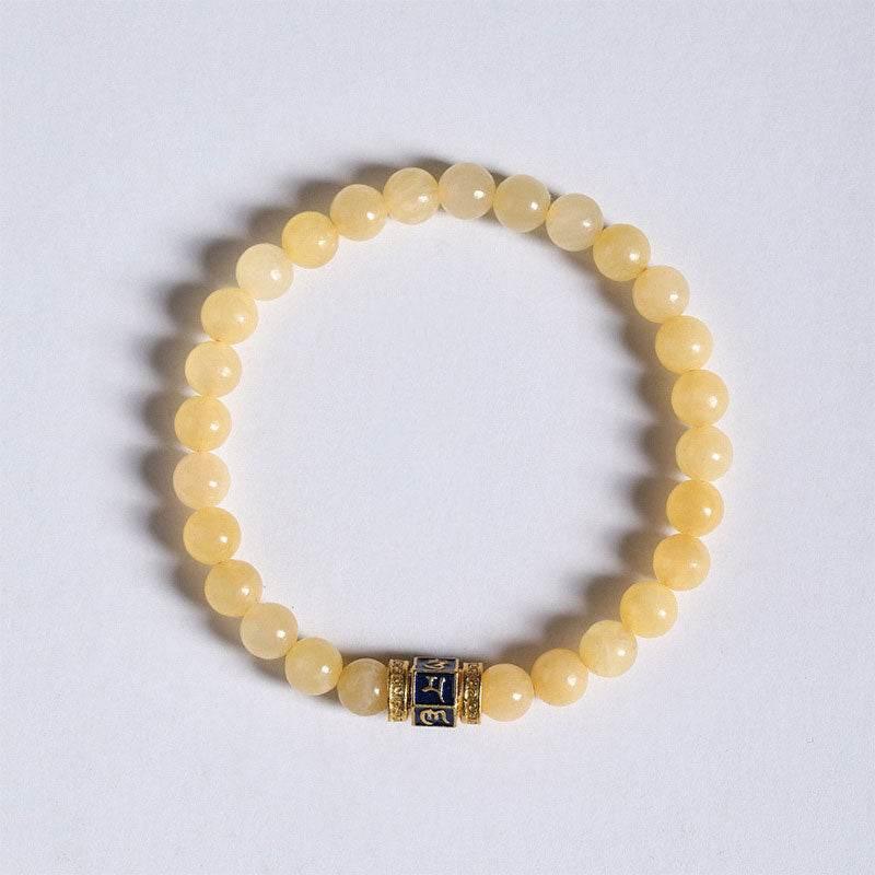 Natural Beige Jade Six Word Mantra Bracelet - MystiCrystals