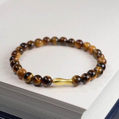 6MM Tiger Eye Bracelet with Koi Fish Charm - MystiCrystals