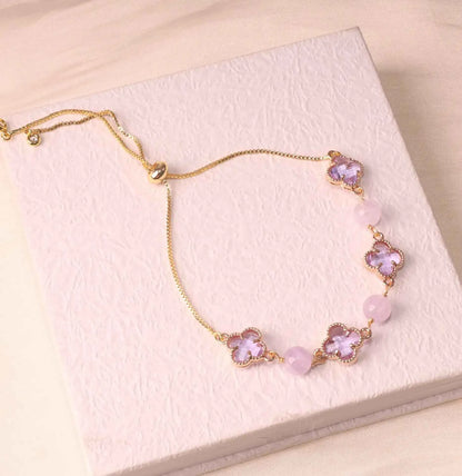 Amethyst & Strawberry Quartz Four-Leaf Clover Bracelet