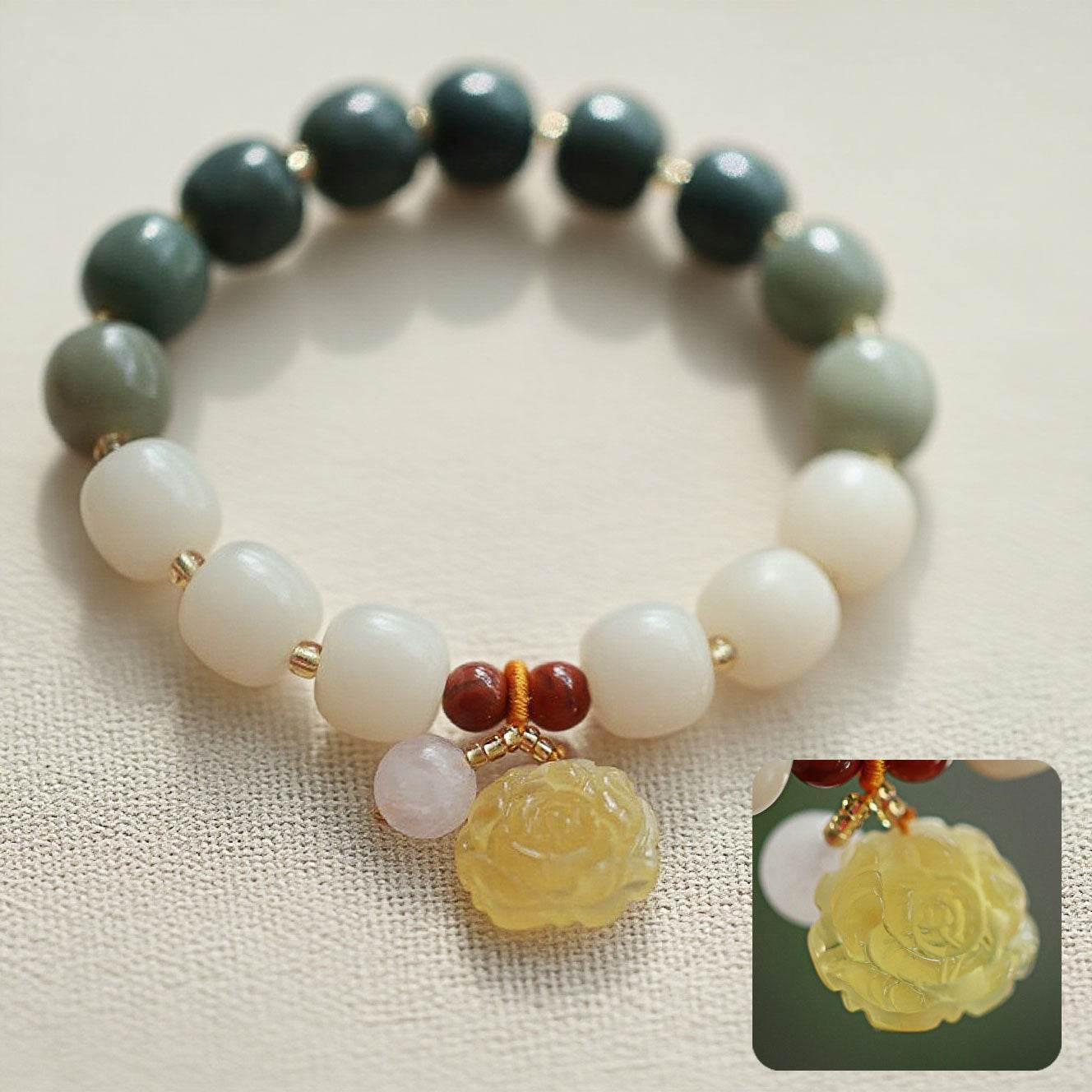 Gradient White Jade Bodhi Bead Bracelet - MystiCrystals