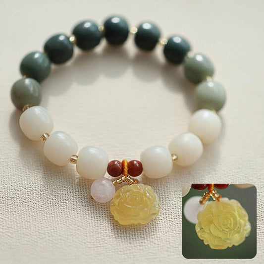 Gradient White Jade Bodhi Bead Bracelet - MystiCrystals