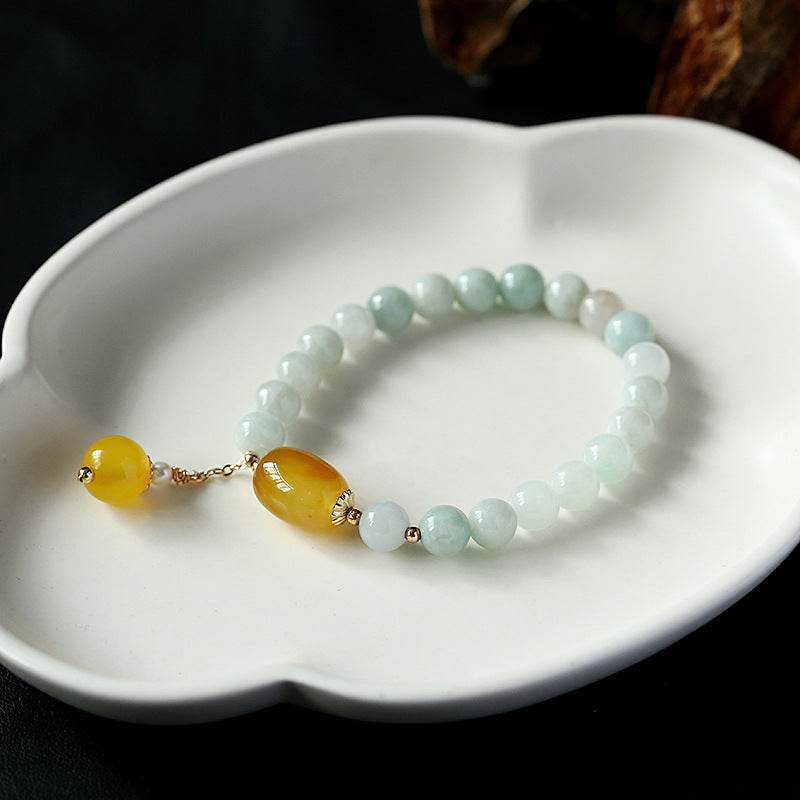 Natural Jadeite & Agate Tassel Bracelet - MystiCrystals
