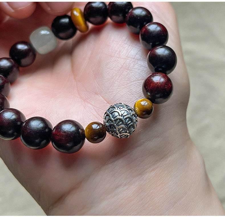 Natural Red Sandalwood and Tiger Eye Bracelet - MystiCrystals