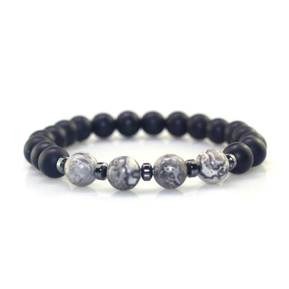 Black Obsidian & Matte Stone Beaded Bracelet - MystiCrystals