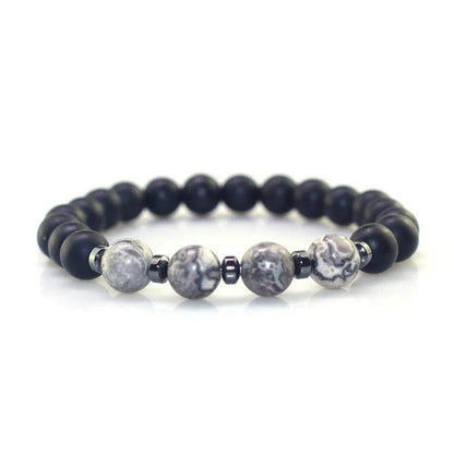 Black Obsidian & Matte Stone Beaded Bracelet - MystiCrystals