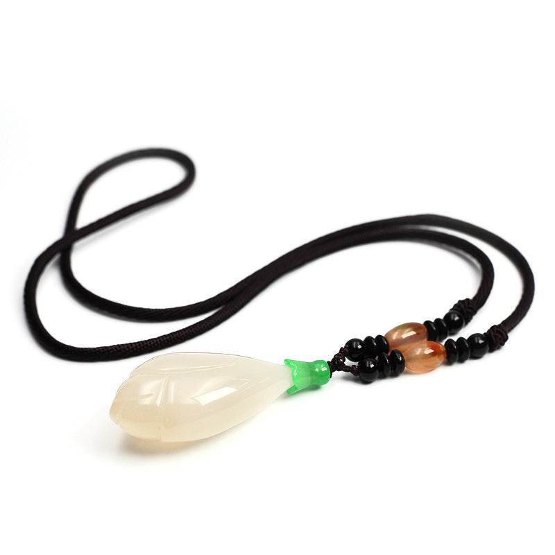 Natural Chalcedony Magnolia Pendant Necklace - MystiCrystals