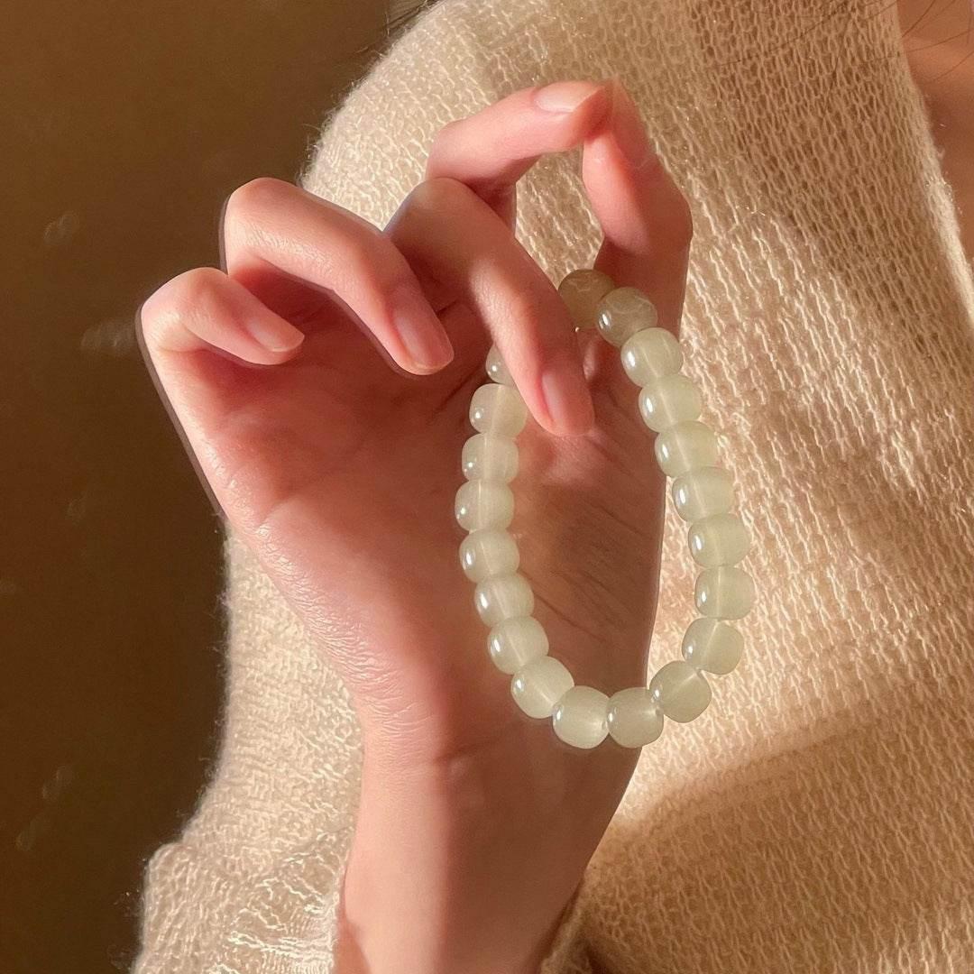 Elegant Light-Colored Glass Bead Bracelet - MystiCrystals