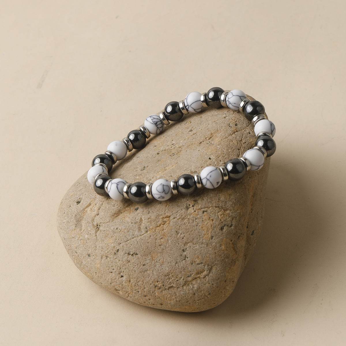 White Turquoise & Black Agate Bracelet - MystiCrystals
