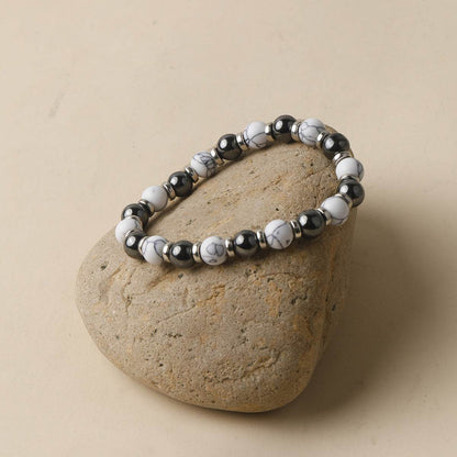 White Turquoise & Black Agate Bracelet - MystiCrystals