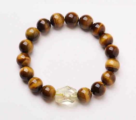 Natural 10mm Tiger Eye & Citrine Bracelet