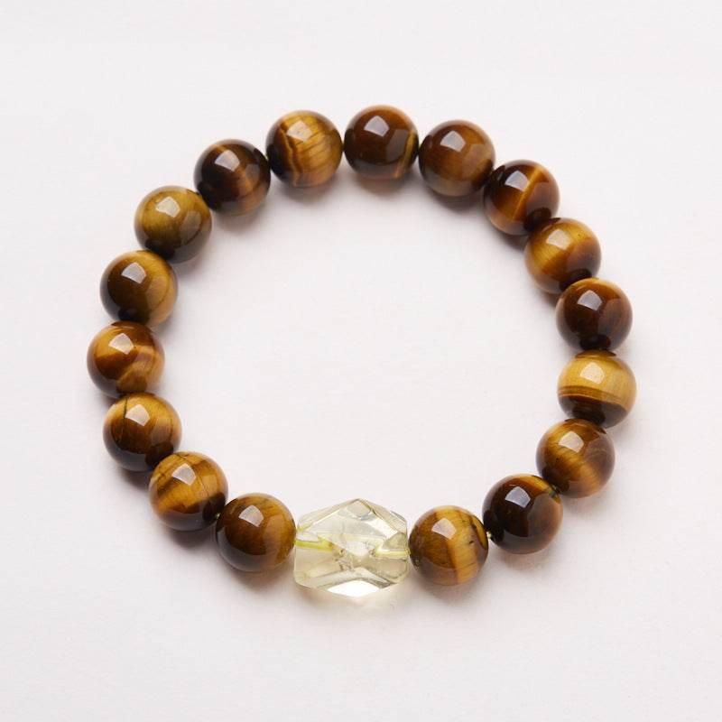 Natural 10mm Tiger Eye & Citrine Bracelet - MystiCrystals