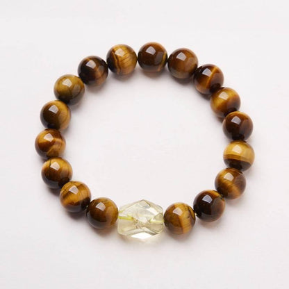 Natural 10mm Tiger Eye & Citrine Bracelet - MystiCrystals