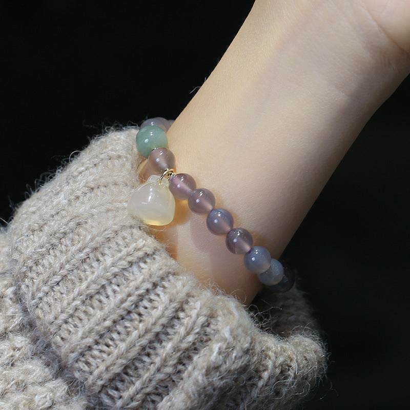 Gray Agate & Chalcedony Lotus Bracelet - MystiCrystals