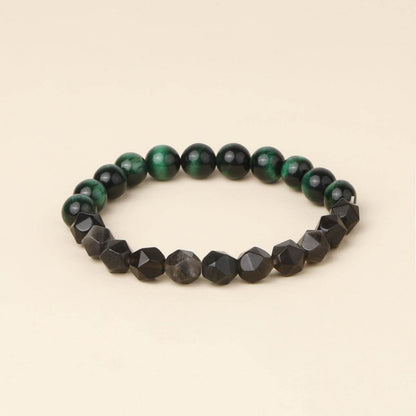 Bohemian Matte Black Agate & Silver Obsidian Bracelet - MystiCrystals