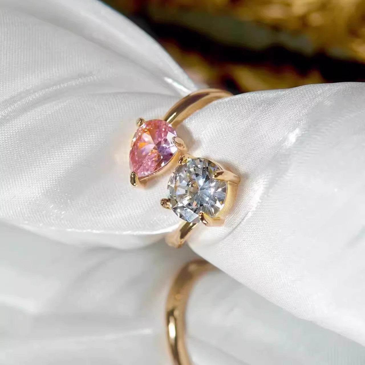 Luxury Adjustable Two-Tone Zircon Ring - MystiCrystals
