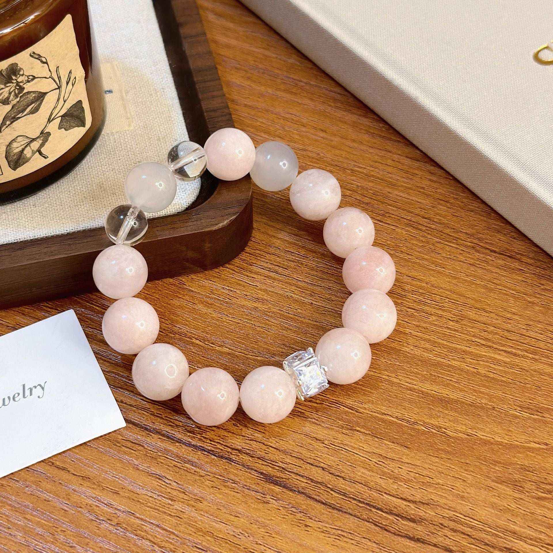 10mm Pink Spot Matte Stone Beaded Bracelet
