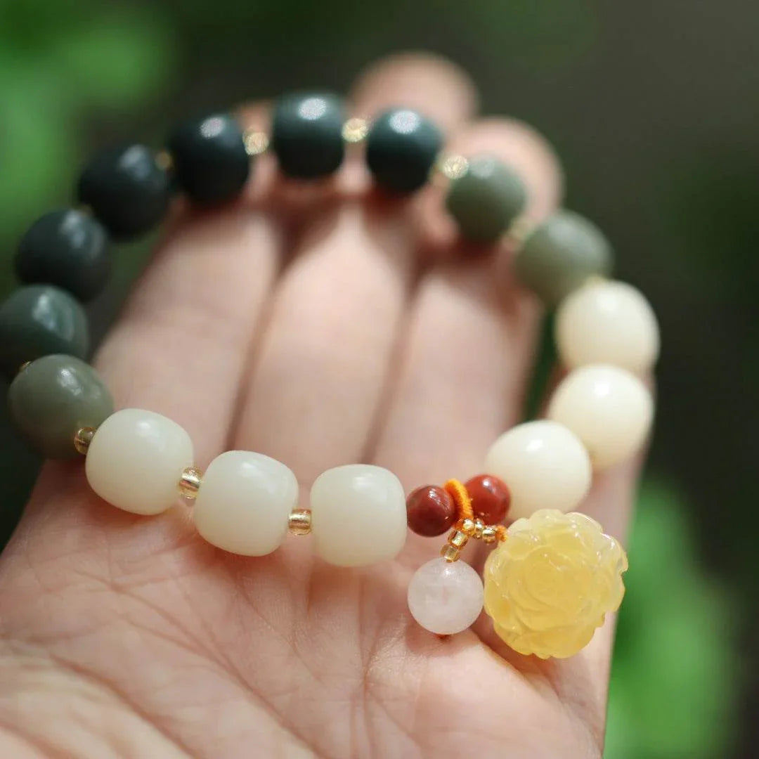 Gradient White Jade Bodhi Bead Bracelet - MystiCrystals