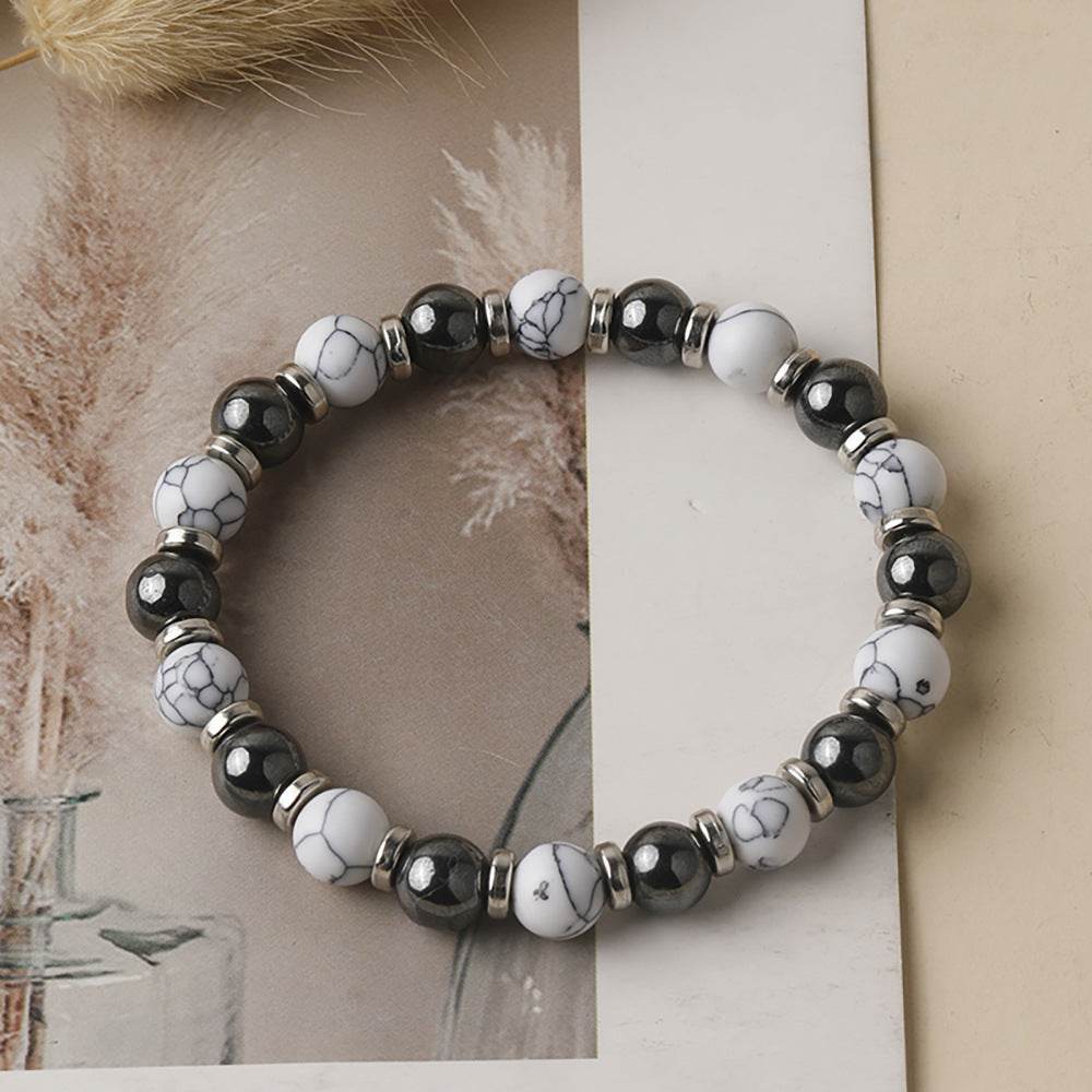 White Turquoise & Black Agate Bracelet - MystiCrystals