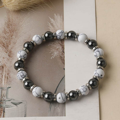 White Turquoise & Black Agate Bracelet - MystiCrystals