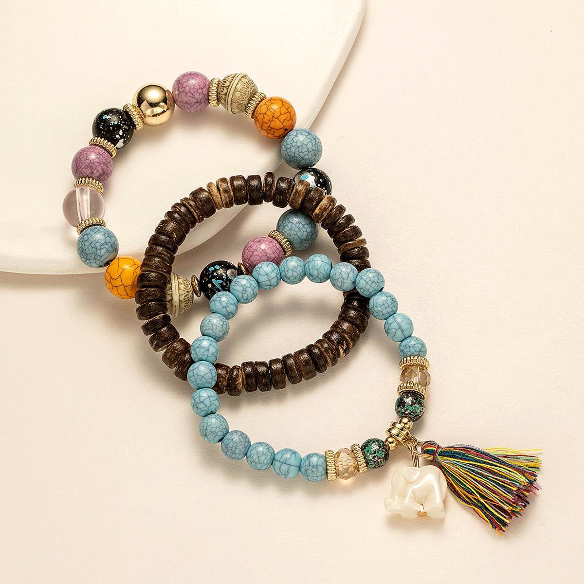 Tassel & Elephant Charm Multi-Strand Bracelet - MystiCrystals