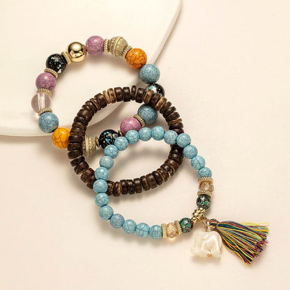 Tassel & Elephant Charm Multi-Strand Bracelet - MystiCrystals