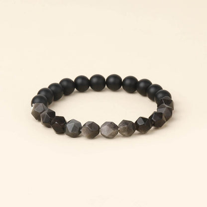 Bohemian Matte Black Agate & Silver Obsidian Bracelet - MystiCrystals