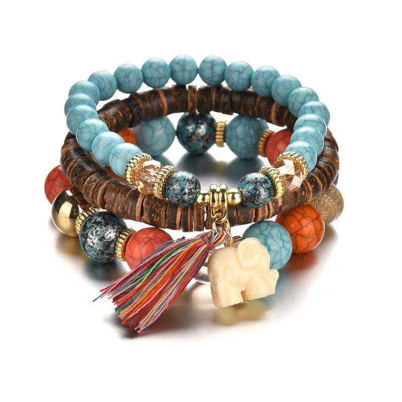 Tassel & Elephant Charm Multi-Strand Bracelet - MystiCrystals