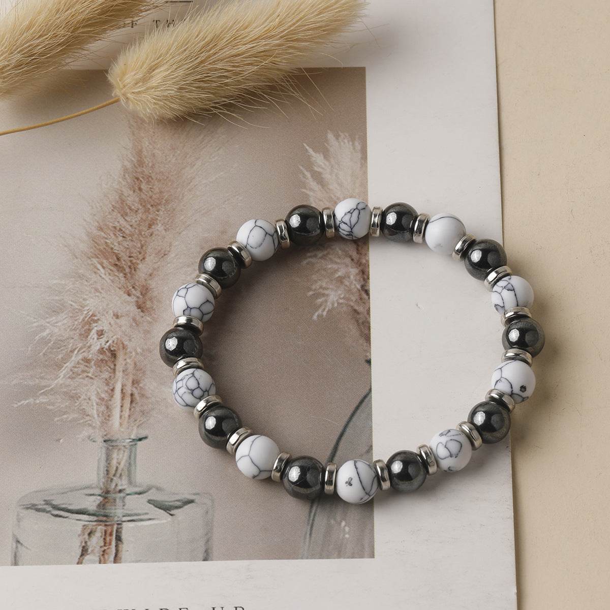 White Turquoise & Black Agate Bracelet - MystiCrystals