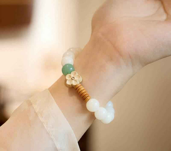Natural White Jade & Green Aventurine Bodhi Bracelet