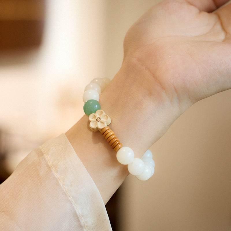 Natural White Jade & Green Aventurine Bodhi Bracelet - MystiCrystals