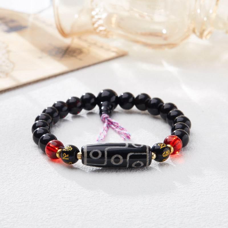 Natural Tibetan Nine-Eyed Dzi Bead Agate Bracelet - MystiCrystals
