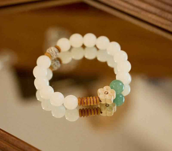 Natural White Jade & Green Aventurine Bodhi Bracelet