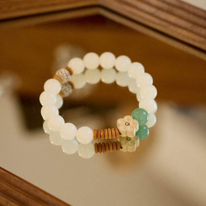 Natural White Jade & Green Aventurine Bodhi Bracelet - MystiCrystals