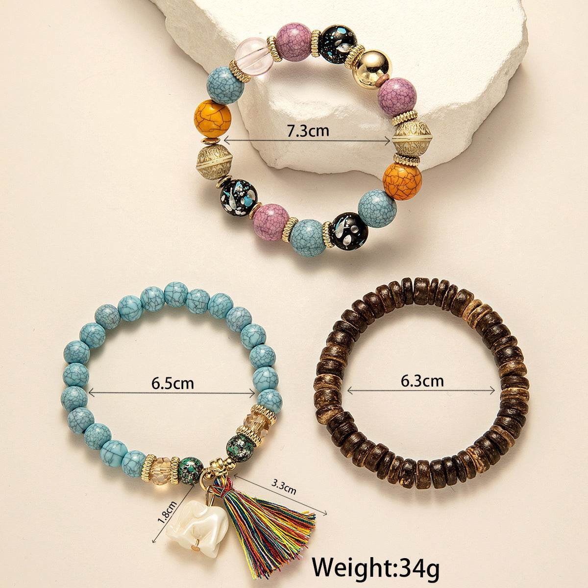 Tassel & Elephant Charm Multi-Strand Bracelet - MystiCrystals
