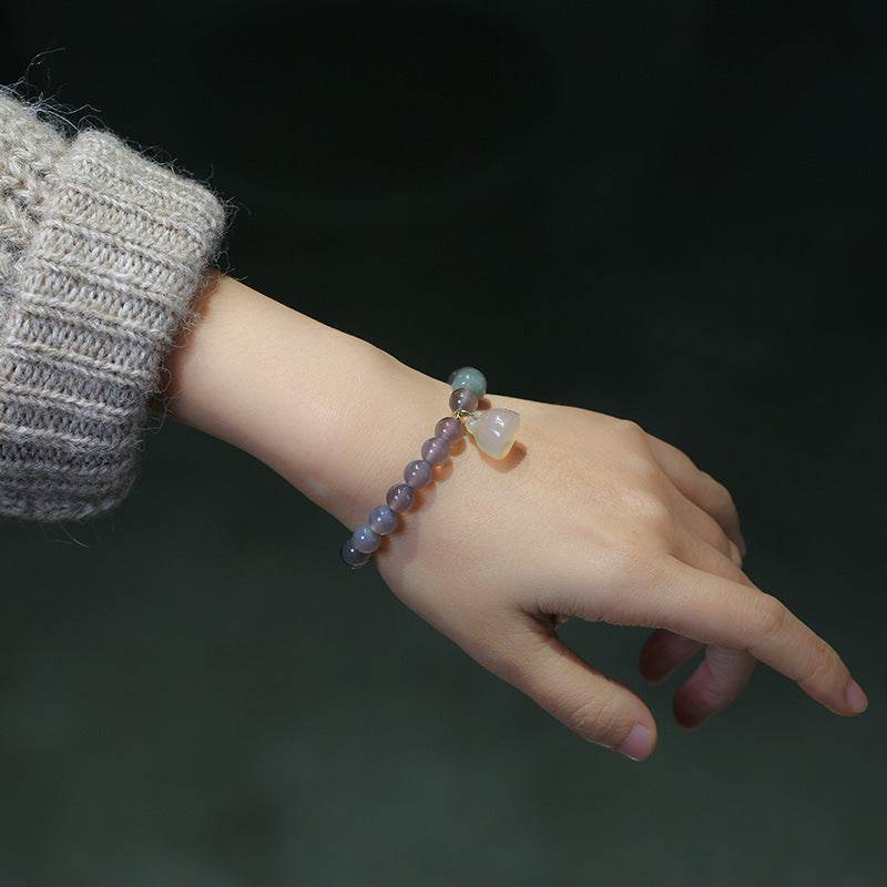 Gray Agate & Chalcedony Lotus Bracelet - MystiCrystals