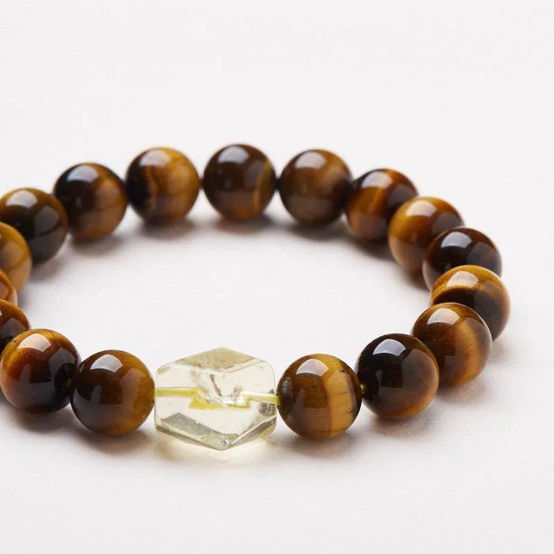 Natural 10mm Tiger Eye & Citrine Bracelet - MystiCrystals