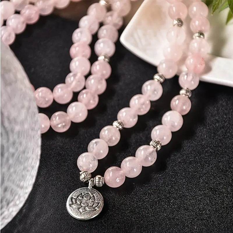 Beaded Rose Quartz Aquamarine Bracelet - MystiCrystals