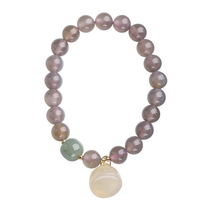 Gray Agate & Chalcedony Lotus Bracelet - MystiCrystals