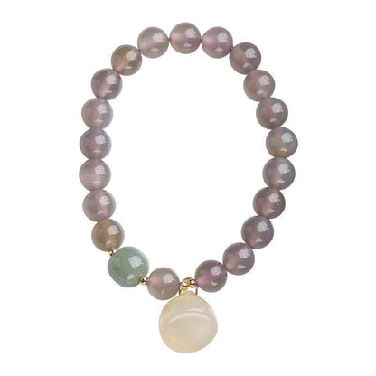 Gray Agate & Chalcedony Lotus Bracelet - MystiCrystals