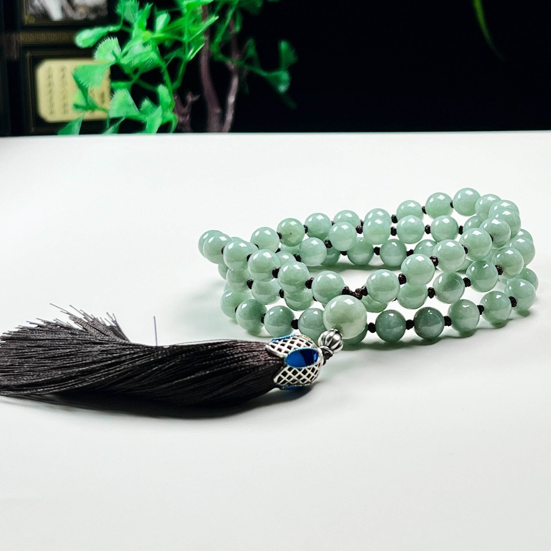 8mm Natural Jade Round Bead Loop Bracelet - MystiCrystals