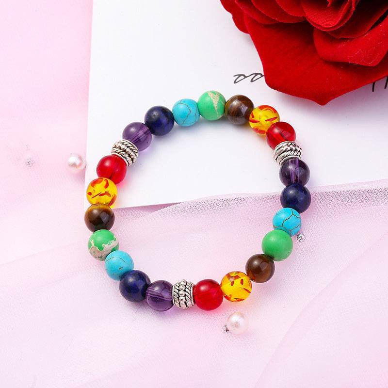 Mens Multi Color Agate Beaded Bracelet - MystiCrystals