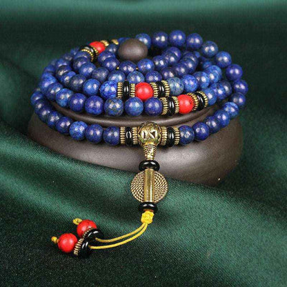 108 Lapis Lazuli Beaded Bracelet with Turquoise Accents