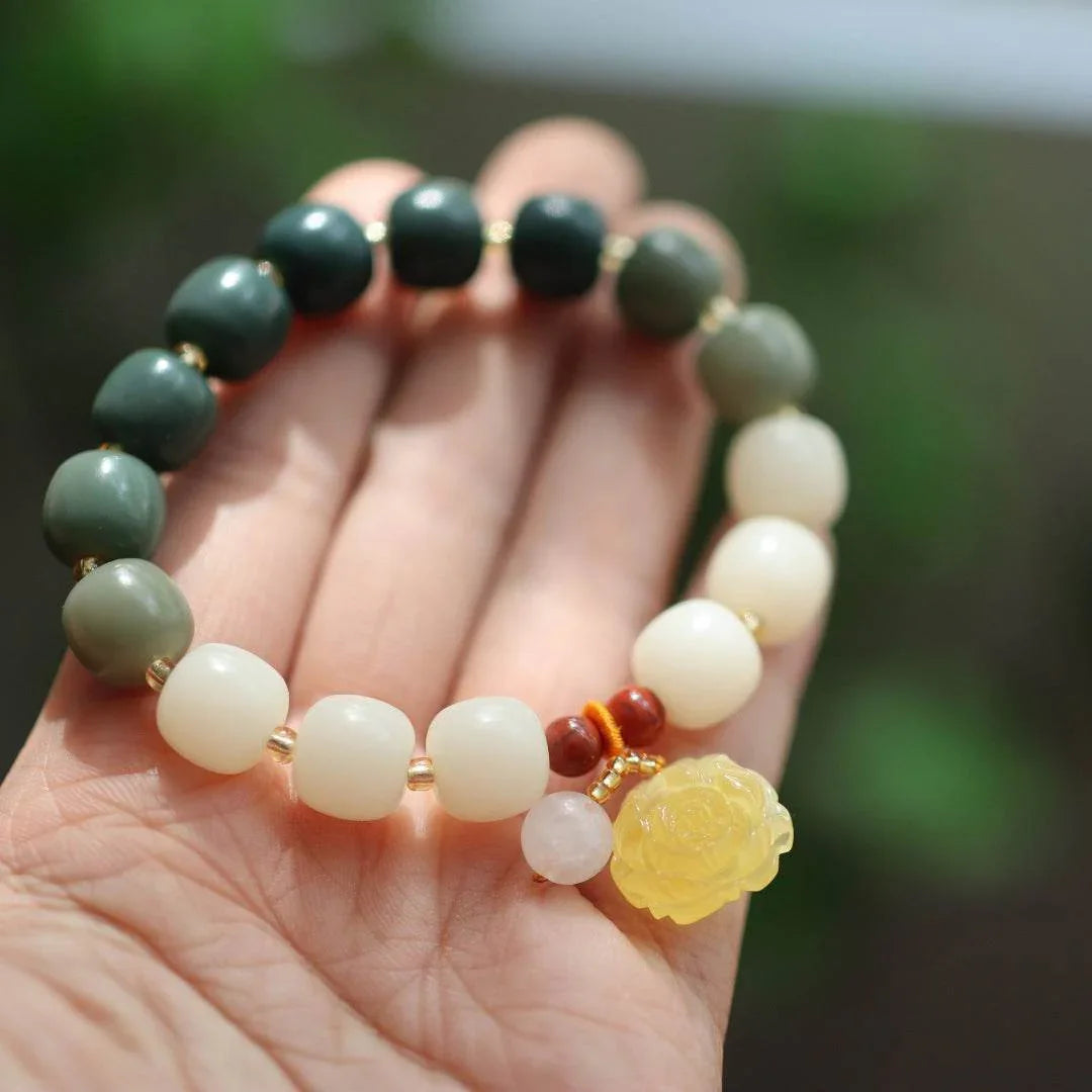 Gradient White Jade Bodhi Bead Bracelet - MystiCrystals