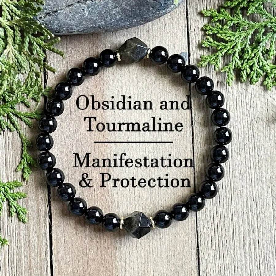 Obsidian Faceted Diamond Bead Bracelet - MystiCrystals