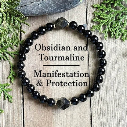 Obsidian Faceted Diamond Bead Bracelet - MystiCrystals